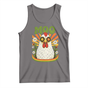 Retro Moo Chicken Wearing Sunglasses Graphic Tank Top Funny Groovy Farm Animal Pun Vintage Sunburst TS02 Deep Heather Print Your Wear