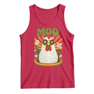 Retro Moo Chicken Wearing Sunglasses Graphic Tank Top Funny Groovy Farm Animal Pun Vintage Sunburst TS02 Red Print Your Wear