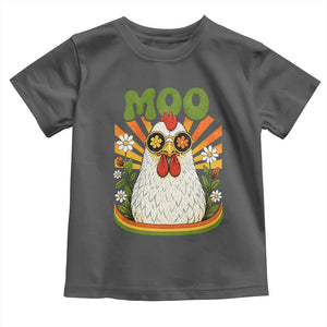Retro Moo Chicken Wearing Sunglasses Graphic Toddler T Shirt Funny Groovy Farm Animal Pun Vintage Sunburst TS02 Dark Heather Print Your Wear