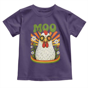 Retro Moo Chicken Wearing Sunglasses Graphic Toddler T Shirt Funny Groovy Farm Animal Pun Vintage Sunburst TS02 Purple Print Your Wear
