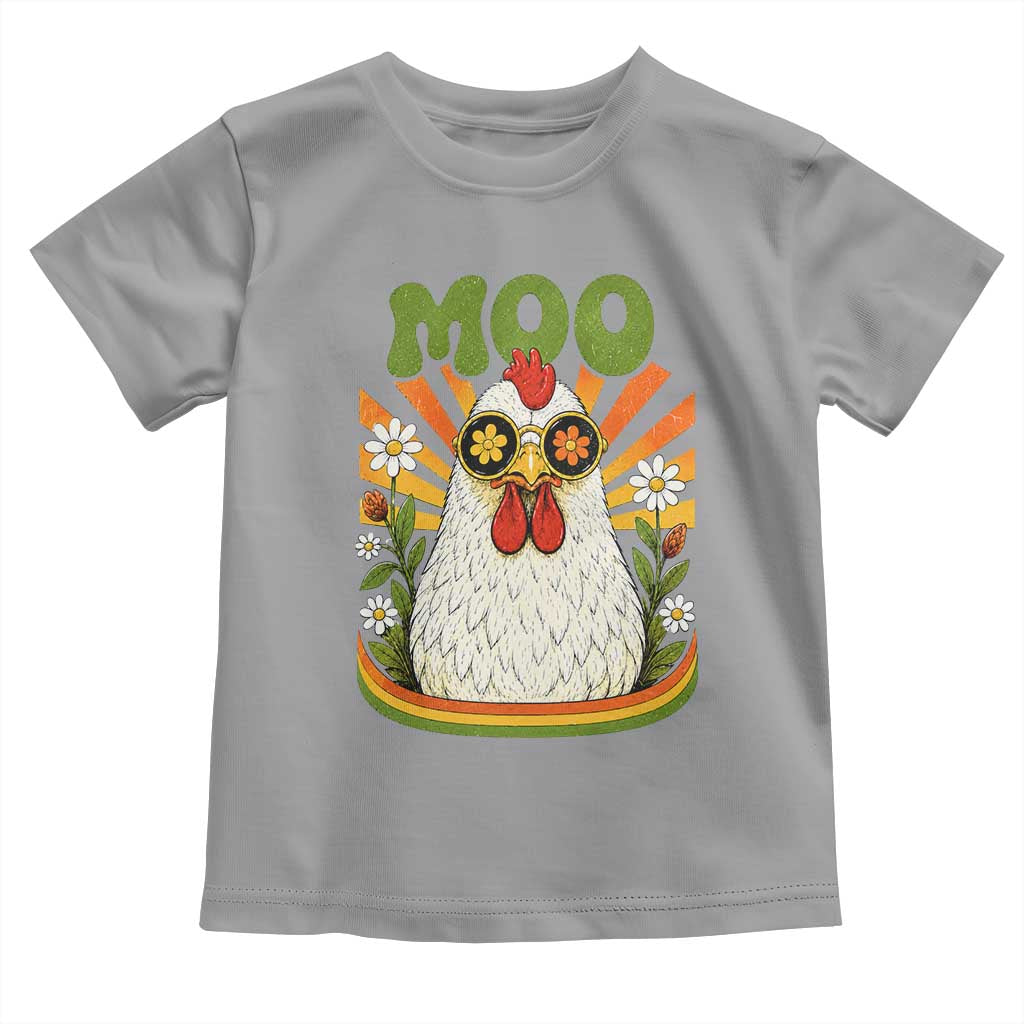 Retro Moo Chicken Wearing Sunglasses Graphic Toddler T Shirt Funny Groovy Farm Animal Pun Vintage Sunburst TS02 Sport Gray Print Your Wear