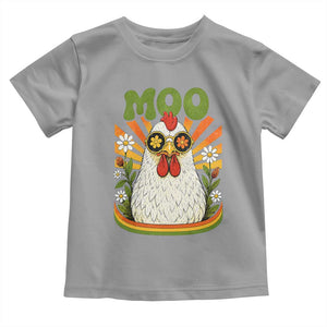 Retro Moo Chicken Wearing Sunglasses Graphic Toddler T Shirt Funny Groovy Farm Animal Pun Vintage Sunburst TS02 Sport Gray Print Your Wear