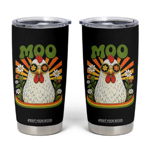 Retro Moo Chicken Wearing Sunglasses Graphic Tumbler Cup Funny Groovy Farm Animal Pun Vintage Sunburst TS02 Black Print Your Wear