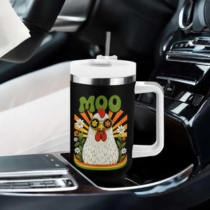 Retro Moo Chicken Wearing Sunglasses Graphic Tumbler With Handle Funny Groovy Farm Animal Pun Vintage Sunburst TS02 Print Your Wear