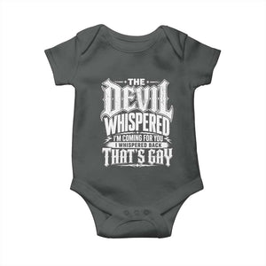 The Devil Whispered I Whispered Back That's Gay Baby Onesie Funny Sarcastic Gothic Meme Parody
