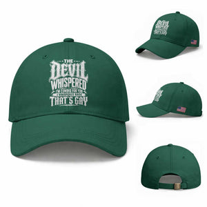The Devil Whispered I Whispered Back That's Gay Baseball Cap Funny Sarcastic Gothic Meme Parody