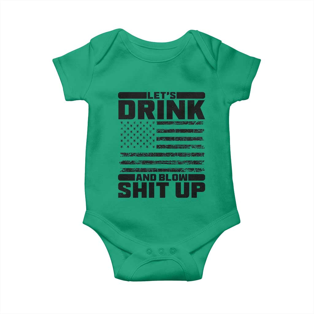 Patriotic 4th of July Fireworks Funny Drinking Party Baby Onesie Let's Drink And Blow Shit Up Gag Gift