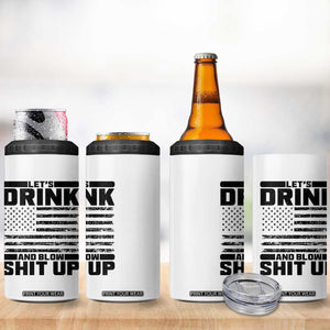 Patriotic 4th of July Fireworks Funny Drinking Party 4 in 1 Can Cooler Tumbler Let's Drink And Blow Shit Up Gag Gift
