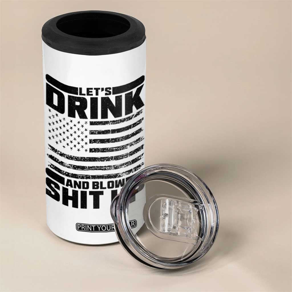 Patriotic 4th of July Fireworks Funny Drinking Party 4 in 1 Can Cooler Tumbler Let's Drink And Blow Shit Up Gag Gift