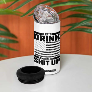 Patriotic 4th of July Fireworks Funny Drinking Party 4 in 1 Can Cooler Tumbler Let's Drink And Blow Shit Up Gag Gift