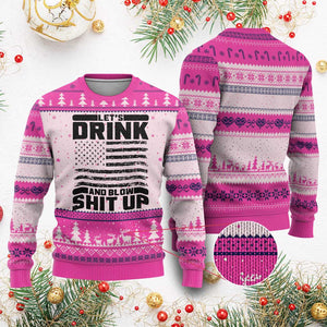 Patriotic 4th of July Fireworks Funny Drinking Party Ugly Christmas Sweater Let's Drink And Blow Shit Up Gag Gift