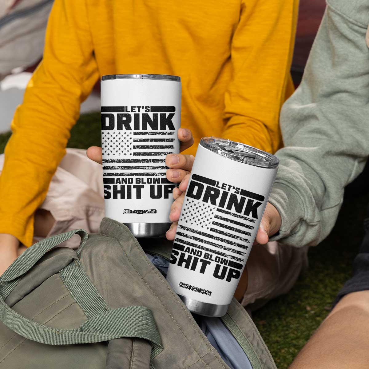 Patriotic 4th of July Fireworks Funny Drinking Party Tumbler Cup Let's Drink And Blow Shit Up Gag Gift