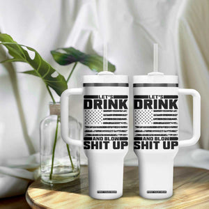 Patriotic 4th of July Fireworks Funny Drinking Party Tumbler With Handle Let's Drink And Blow Shit Up Gag Gift
