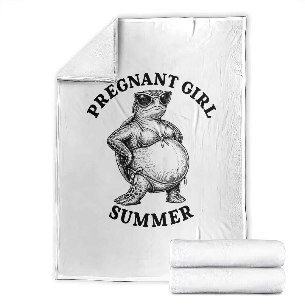 Funny Pregnant Girl Summer Turtle Throw Blanket Cute Stipple Maternity Bikini Sea Turtle Beach