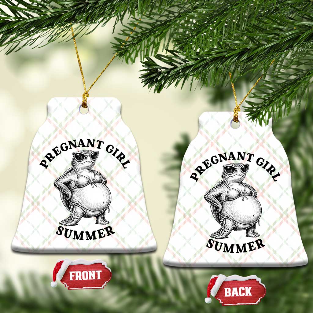 Funny Pregnant Girl Summer Turtle Ceramic Ornament Cute Stipple Maternity Bikini Sea Turtle Beach