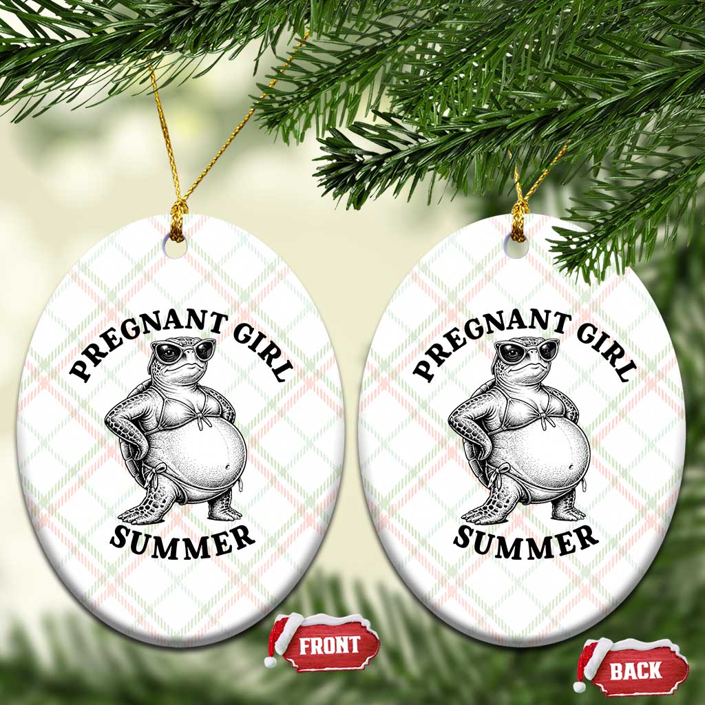 Funny Pregnant Girl Summer Turtle Ceramic Ornament Cute Stipple Maternity Bikini Sea Turtle Beach