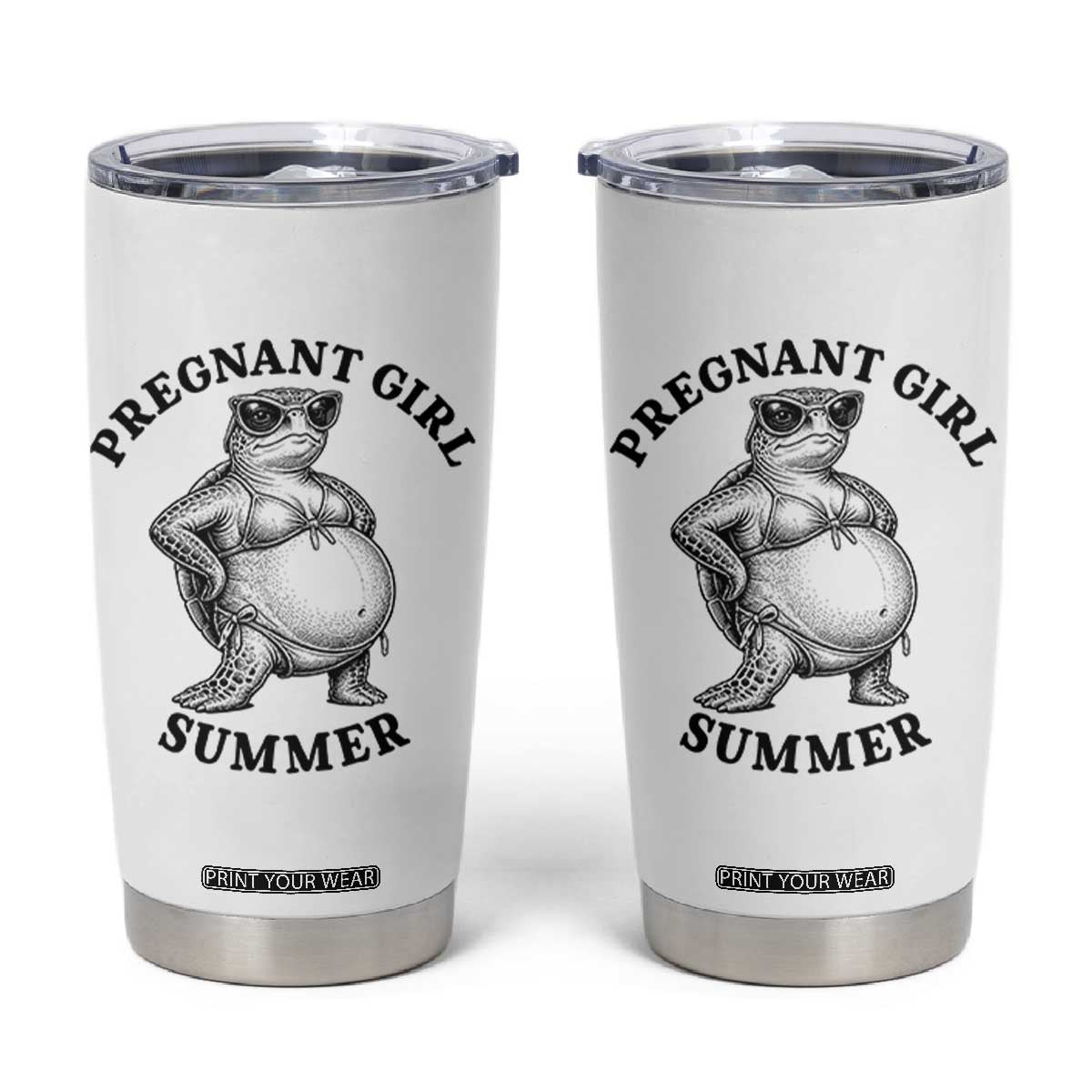 Funny Pregnant Girl Summer Turtle Tumbler Cup Cute Stipple Maternity Bikini Sea Turtle Beach