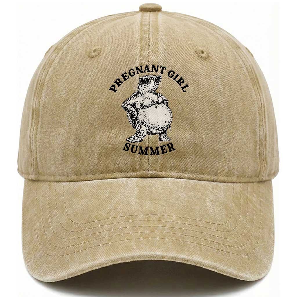 Funny Pregnant Girl Summer Turtle Washed Cotton Baseball Cap Cute Stipple Maternity Bikini Sea Turtle Beach TS02 Print Your Wear