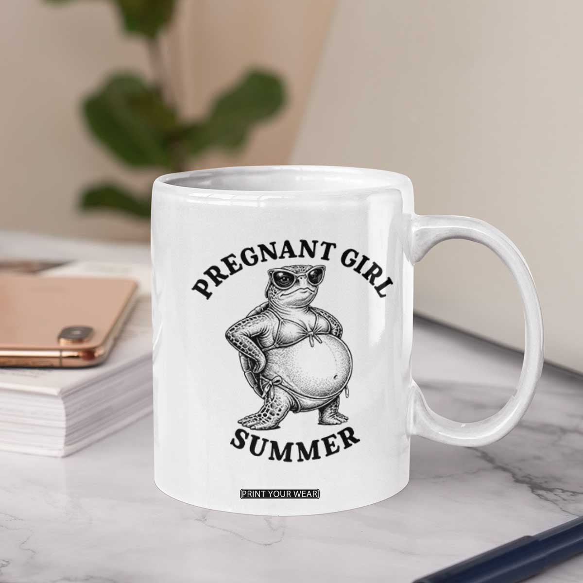 Funny Pregnant Girl Summer Turtle Coffee Mug Cute Stipple Maternity Bikini Sea Turtle Beach