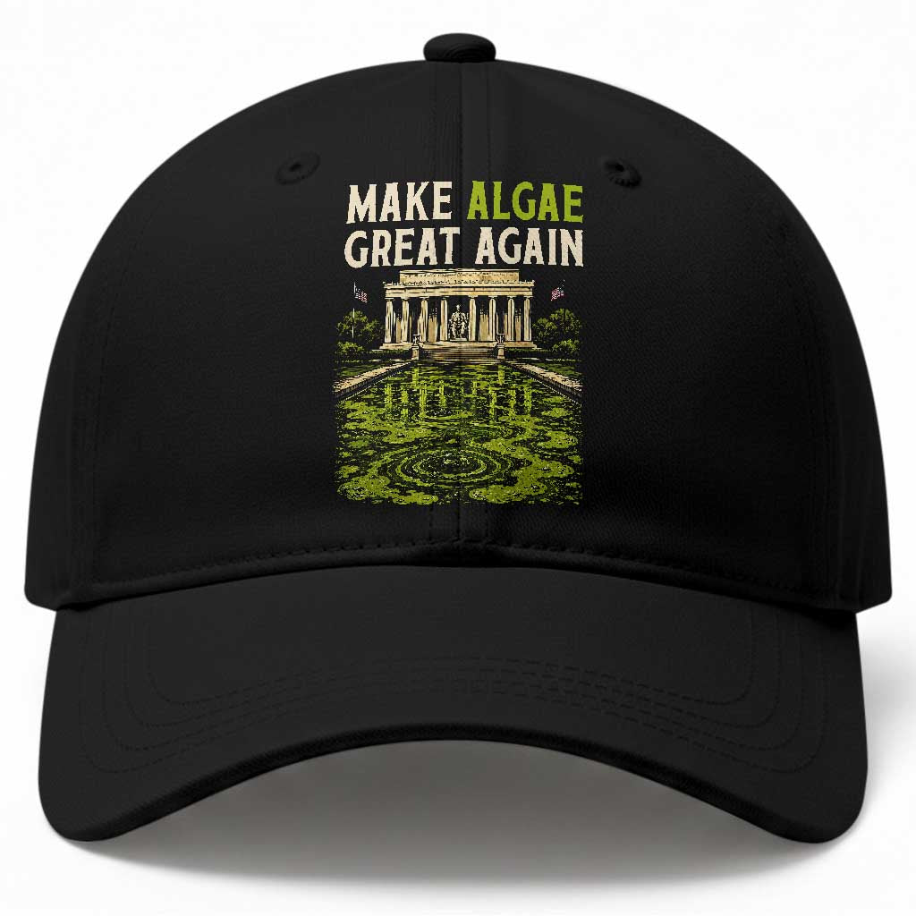 Make Algae Great Again Lincoln Memorial Reflecting Pool Graphic Baseball Cap Funny Washington DC Viral Swamp Meme