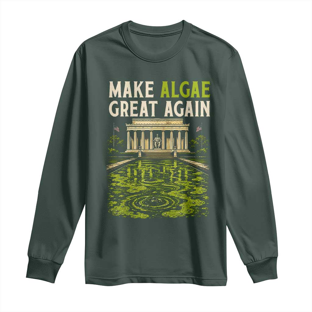 Make Algae Great Again Lincoln Memorial Reflecting Pool Graphic Long Sleeve Shirt Funny Washington DC Viral Swamp Meme