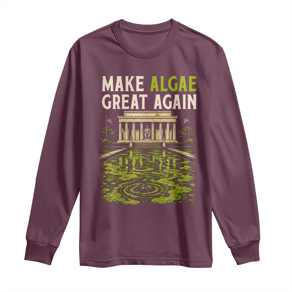 Make Algae Great Again Lincoln Memorial Reflecting Pool Graphic Long Sleeve Shirt Funny Washington DC Viral Swamp Meme