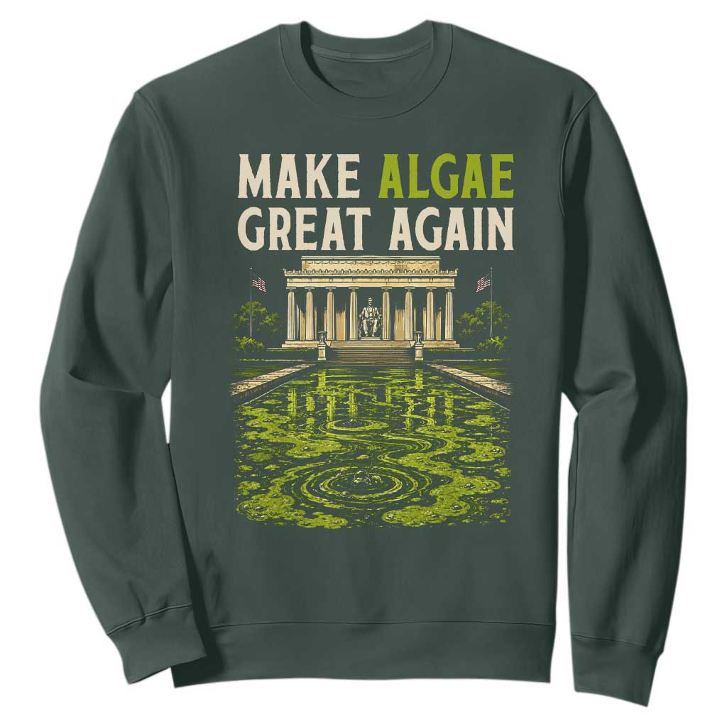Make Algae Great Again Lincoln Memorial Reflecting Pool Graphic Sweatshirt Funny Washington DC Viral Swamp Meme
