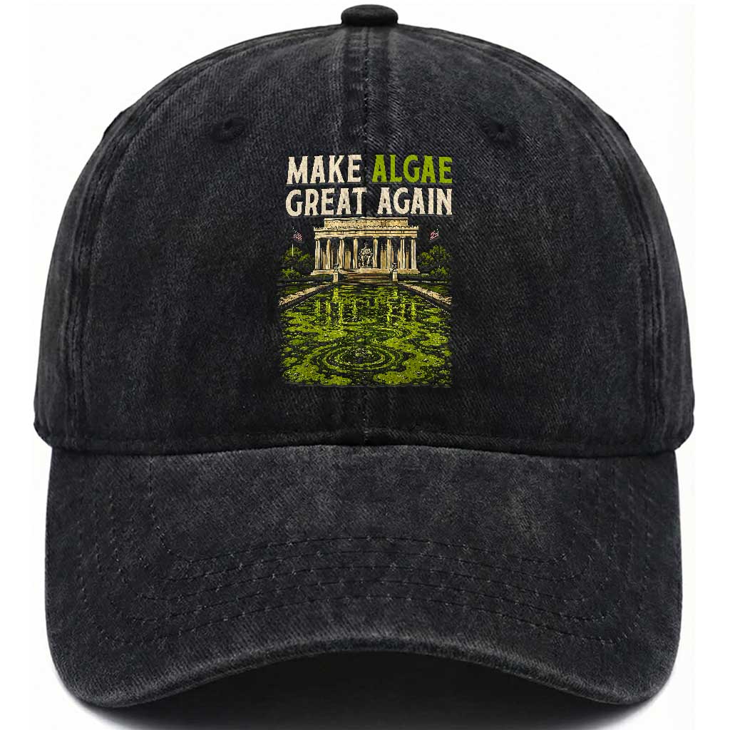 Make Algae Great Again Lincoln Memorial Reflecting Pool Graphic Washed Cotton Baseball Cap Funny Washington DC Viral Swamp Meme TS02 Print Your Wear