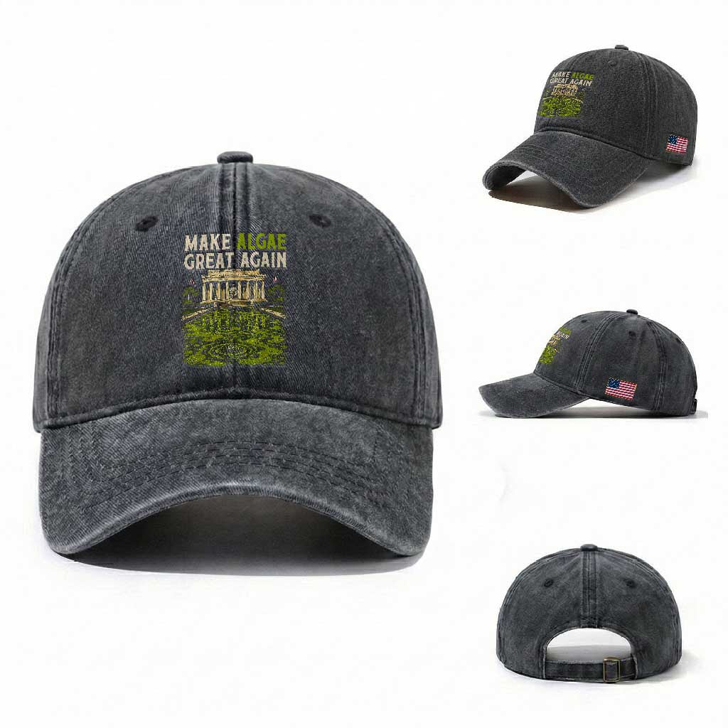 Make Algae Great Again Lincoln Memorial Reflecting Pool Graphic Washed Cotton Baseball Cap Funny Washington DC Viral Swamp Meme