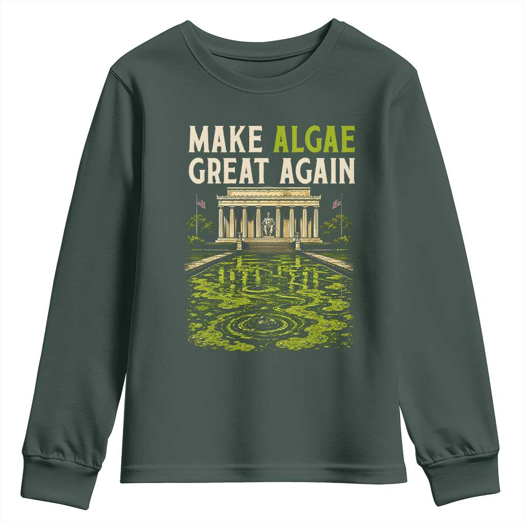 Make Algae Great Again Lincoln Memorial Reflecting Pool Graphic Youth Sweatshirt Funny Washington DC Viral Swamp Meme