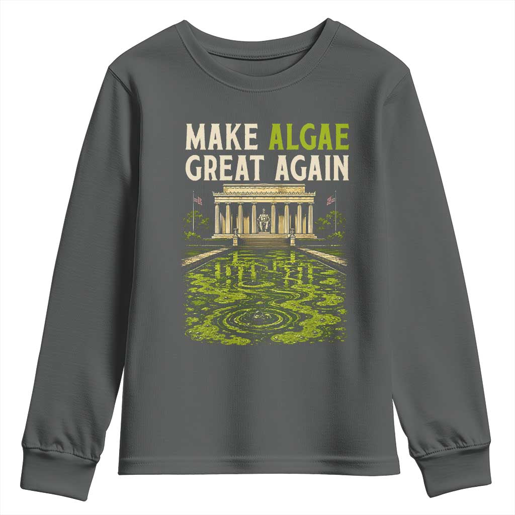 Make Algae Great Again Lincoln Memorial Reflecting Pool Graphic Youth Sweatshirt Funny Washington DC Viral Swamp Meme