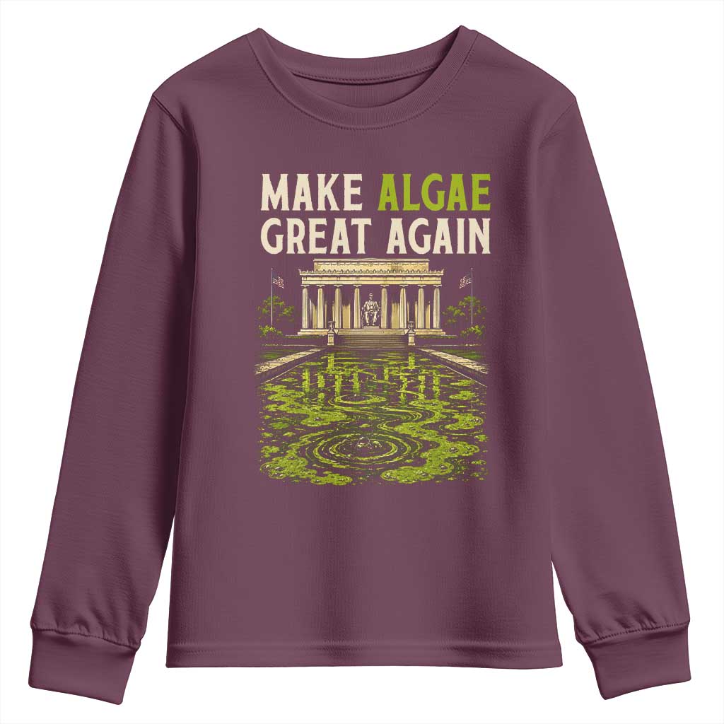 Make Algae Great Again Lincoln Memorial Reflecting Pool Graphic Youth Sweatshirt Funny Washington DC Viral Swamp Meme
