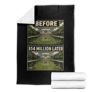 Before and 14 Million Dollars Later Lincoln Memorial Reflecting Pool Meme Throw Blanket Funny Government Spending Satire