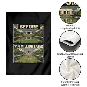 Before and 14 Million Dollars Later Lincoln Memorial Reflecting Pool Meme Garden Flag Funny Government Spending Satire