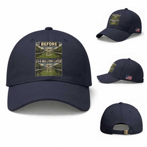 Before and 14 Million Dollars Later Lincoln Memorial Reflecting Pool Meme Baseball Cap Funny Government Spending Satire