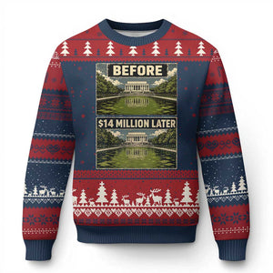 Before and 14 Million Dollars Later Lincoln Memorial Reflecting Pool Meme Ugly Christmas Sweater Funny Government Spending Satire