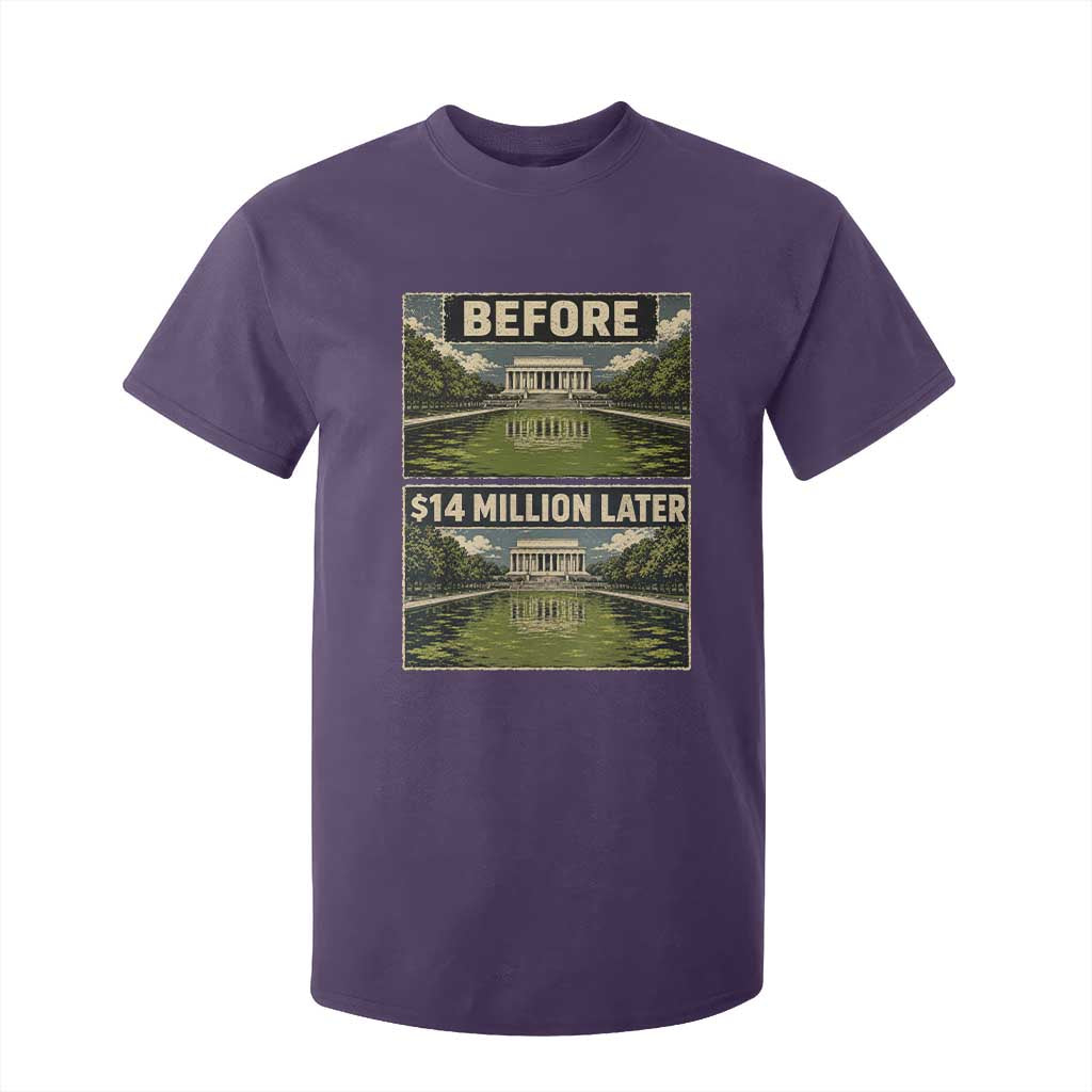 Before and 14 Million Dollars Later Lincoln Memorial Reflecting Pool Meme T Shirt For Kid Funny Government Spending Satire