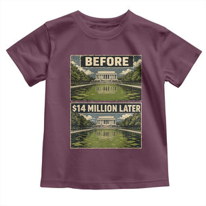 Before and 14 Million Dollars Later Lincoln Memorial Reflecting Pool Meme Toddler T Shirt Funny Government Spending Satire