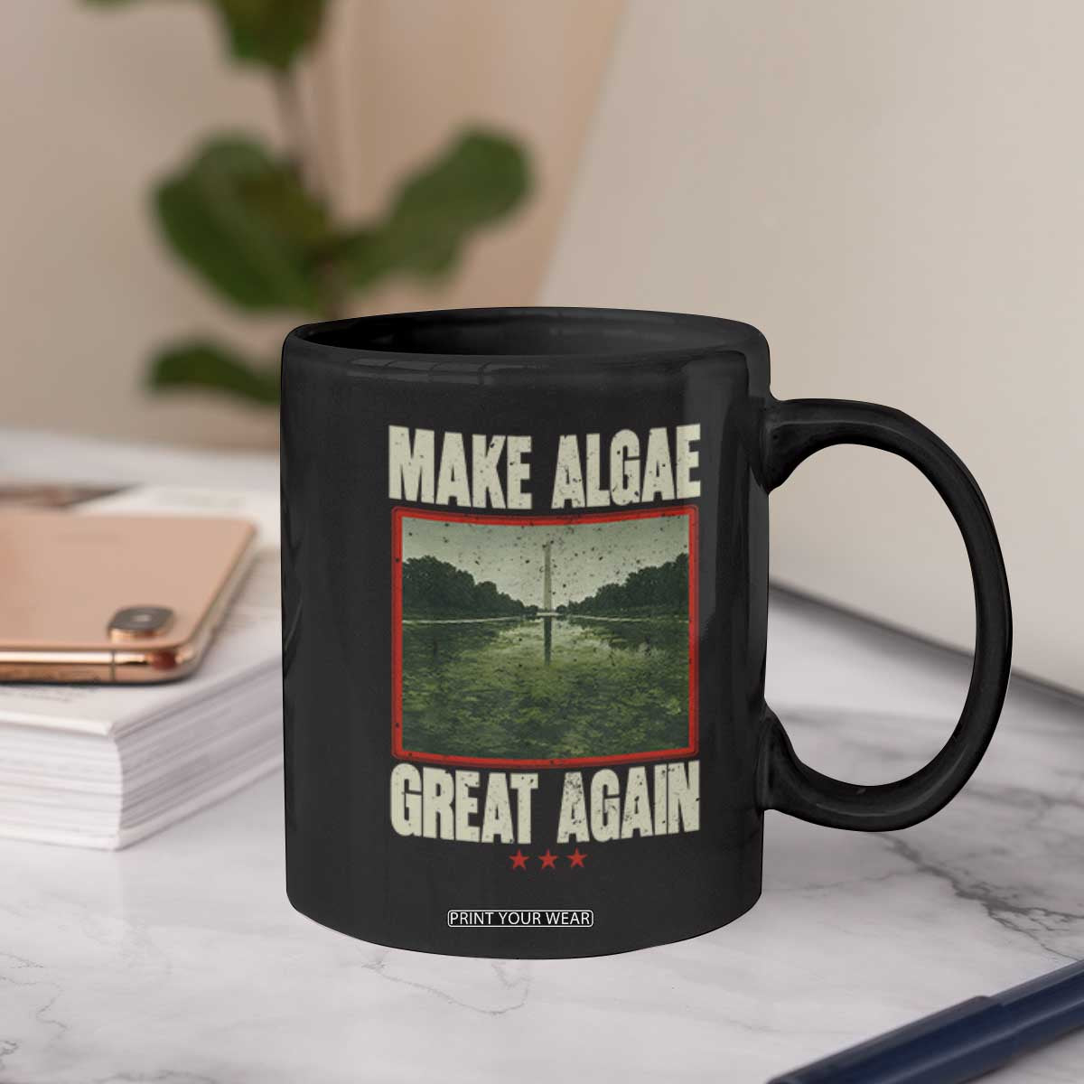 Make Algae Great Again Funny DC Slamp Slime Parody Coffee Mug Washington Monument Reflecting Pool Vintage Photo