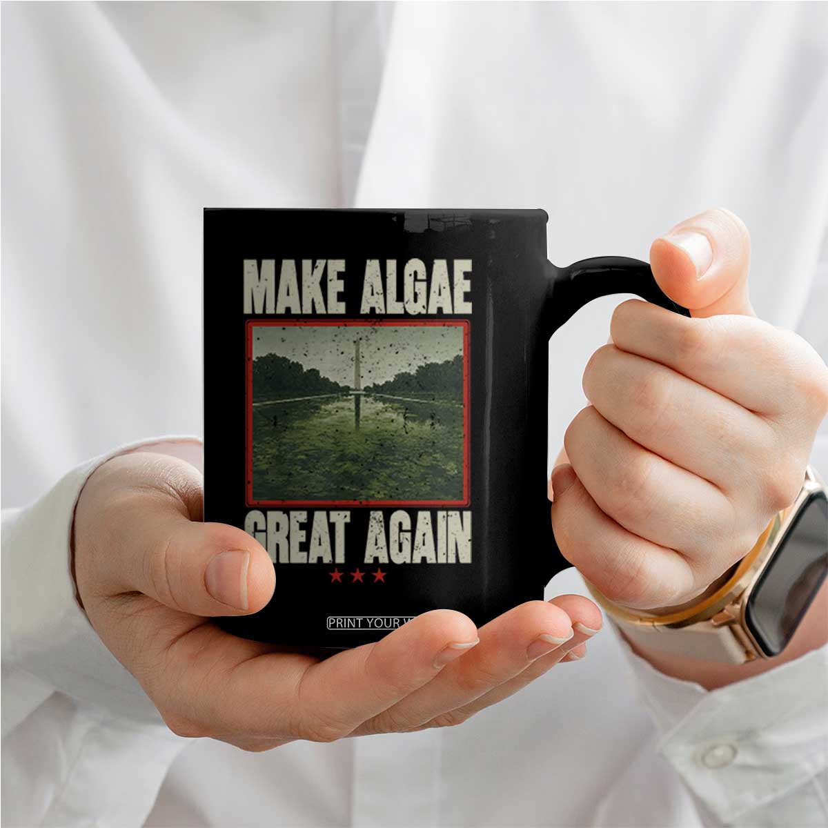Make Algae Great Again Funny DC Slamp Slime Parody Coffee Mug Washington Monument Reflecting Pool Vintage Photo