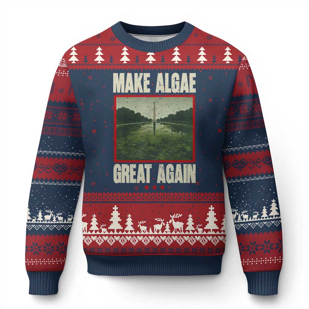 Make Algae Great Again Funny DC Slamp Slime Parody Ugly Christmas Sweater Washington Monument Reflecting Pool Vintage Photo