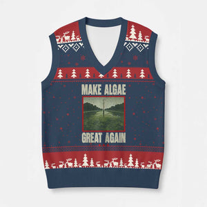 Make Algae Great Again Funny DC Slamp Slime Parody V-Neck Knit Sweater Vest Washington Monument Reflecting Pool Vintage Photo