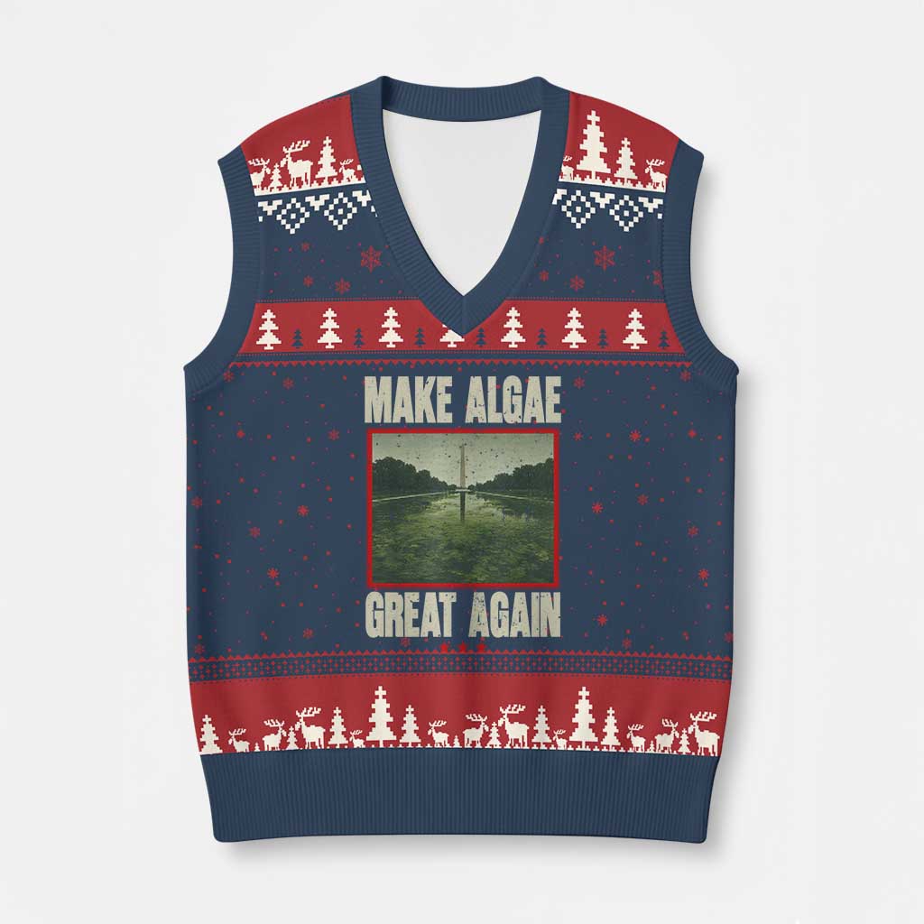 Make Algae Great Again Funny DC Slamp Slime Parody V-Neck Knit Sweater Vest Washington Monument Reflecting Pool Vintage Photo TS02 Navy Red Print Your Wear