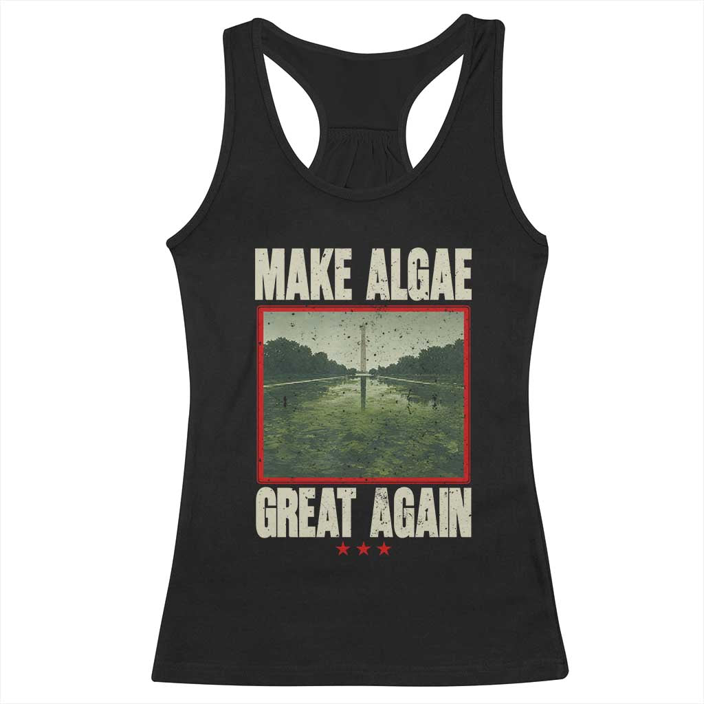 Make Algae Great Again Funny DC Slamp Slime Parody Racerback Tank Top Washington Monument Reflecting Pool Vintage Photo