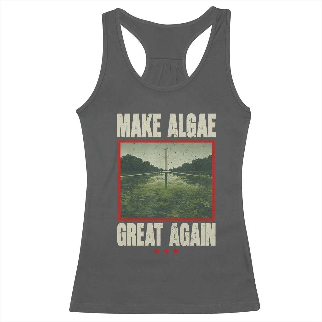Make Algae Great Again Funny DC Slamp Slime Parody Racerback Tank Top Washington Monument Reflecting Pool Vintage Photo