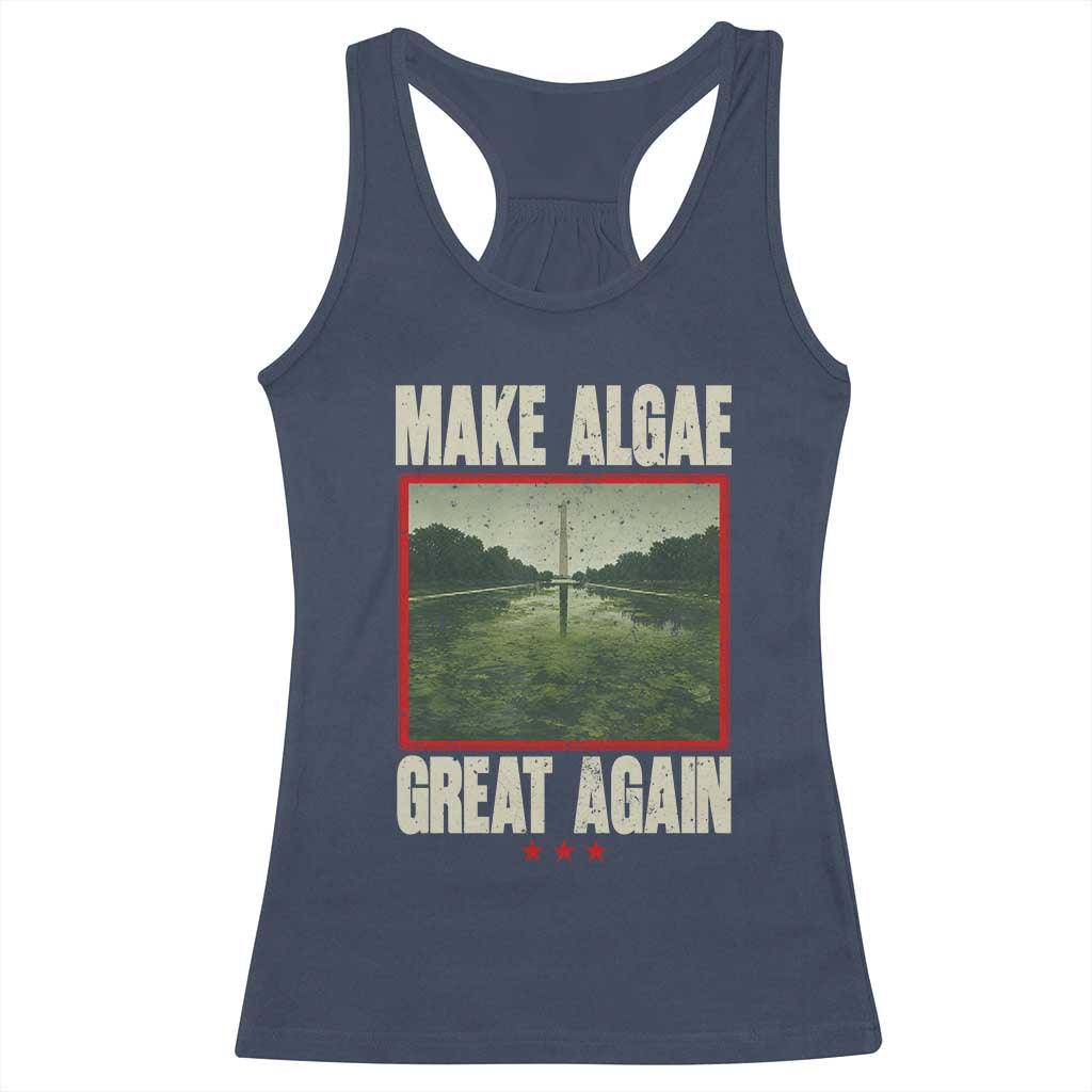 Make Algae Great Again Funny DC Slamp Slime Parody Racerback Tank Top Washington Monument Reflecting Pool Vintage Photo