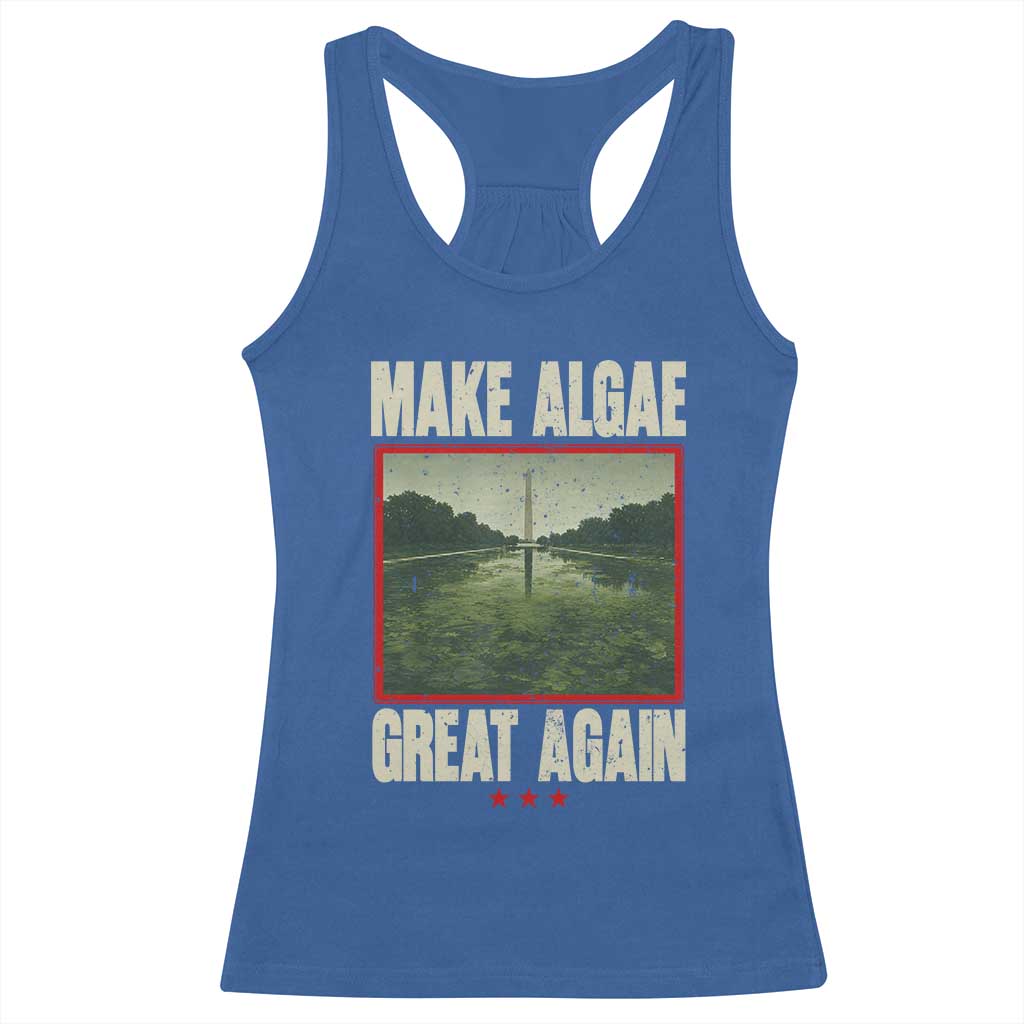 Make Algae Great Again Funny DC Slamp Slime Parody Racerback Tank Top Washington Monument Reflecting Pool Vintage Photo