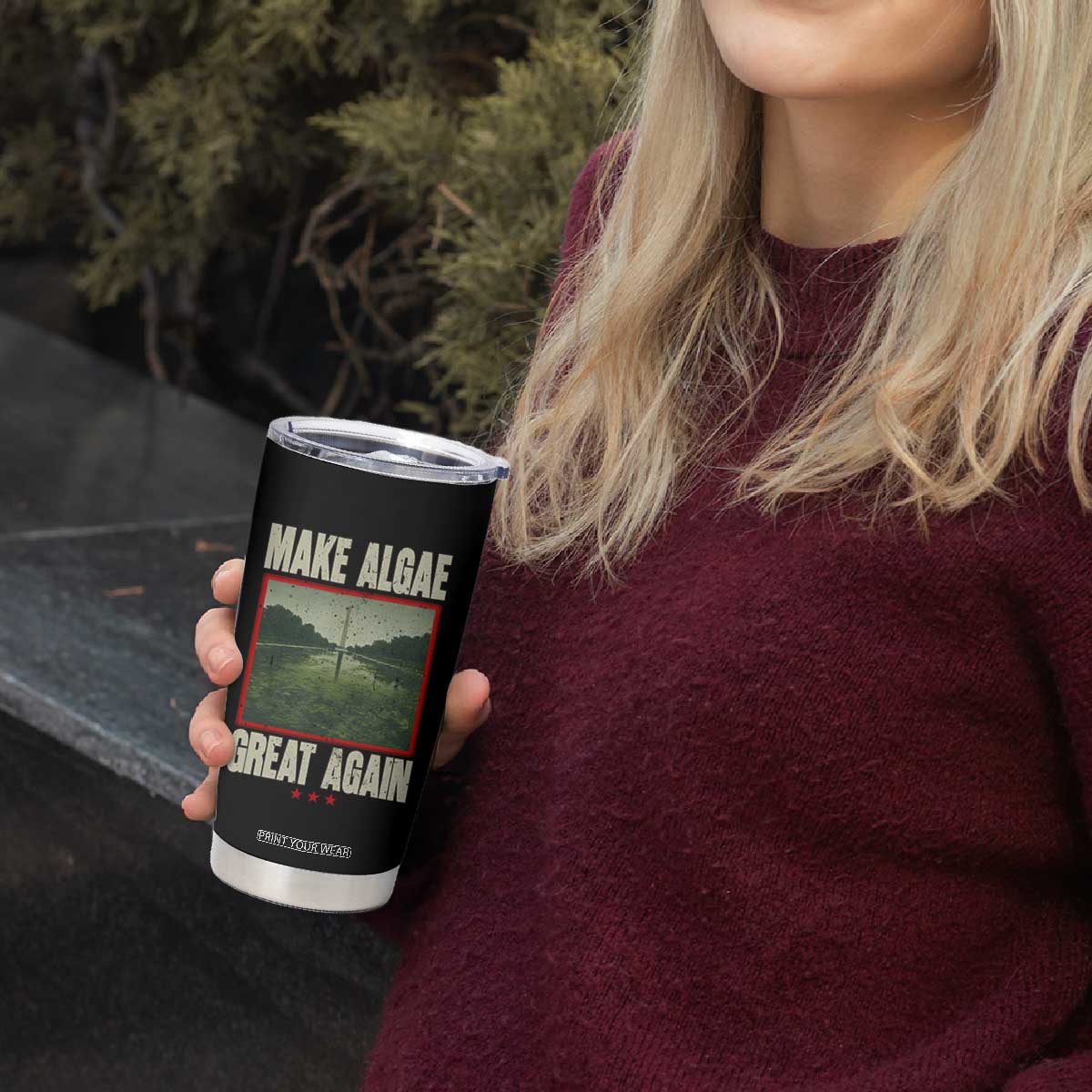 Make Algae Great Again Funny DC Slamp Slime Parody Tumbler Cup Washington Monument Reflecting Pool Vintage Photo