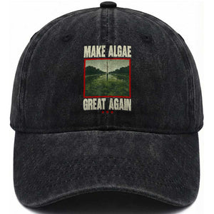 Make Algae Great Again Funny DC Slamp Slime Parody Washed Cotton Baseball Cap Washington Monument Reflecting Pool Vintage Photo