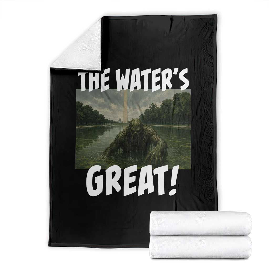 The Water is Great Swamp Monster Reflecting Pool Throw Blanket Funny Washington DC Algae Creature Meme